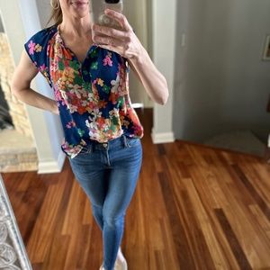 Tucker NYC by Gaby Basora Blue Floral Silk Blouse